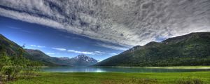 Preview wallpaper lake eklutna, alaska, mountains, hdr, sky