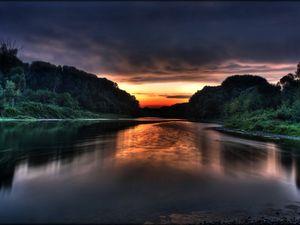 Preview wallpaper lake, evening, coast, decline, hdr