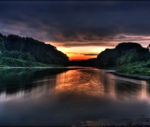 Preview wallpaper lake, evening, coast, decline, hdr