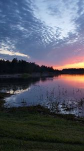 Preview wallpaper lake, evening, sky, clouds, reflection