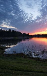 Preview wallpaper lake, evening, sky, clouds, reflection