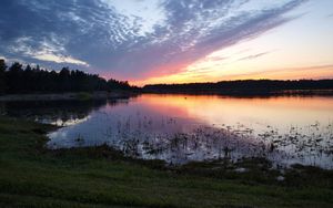 Preview wallpaper lake, evening, sky, clouds, reflection