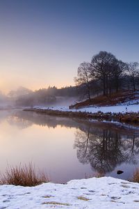 Preview wallpaper lake, fog, morning, winter