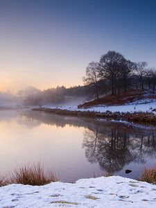 Preview wallpaper lake, fog, morning, winter