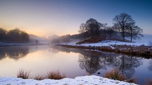 Preview wallpaper lake, fog, morning, winter