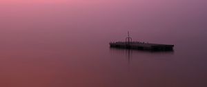 Preview wallpaper lake, fog, pier, birds, minimalism