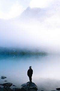 Preview wallpaper lake, fog, silhouette, loneliness, shore