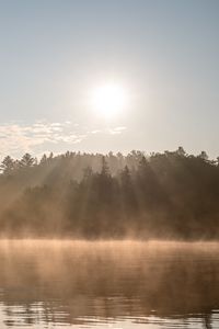 Preview wallpaper lake, fog, sun, morning, nature