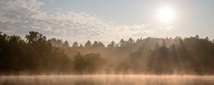 Preview wallpaper lake, fog, sun, morning, nature