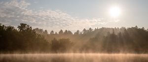 Preview wallpaper lake, fog, sun, morning, nature