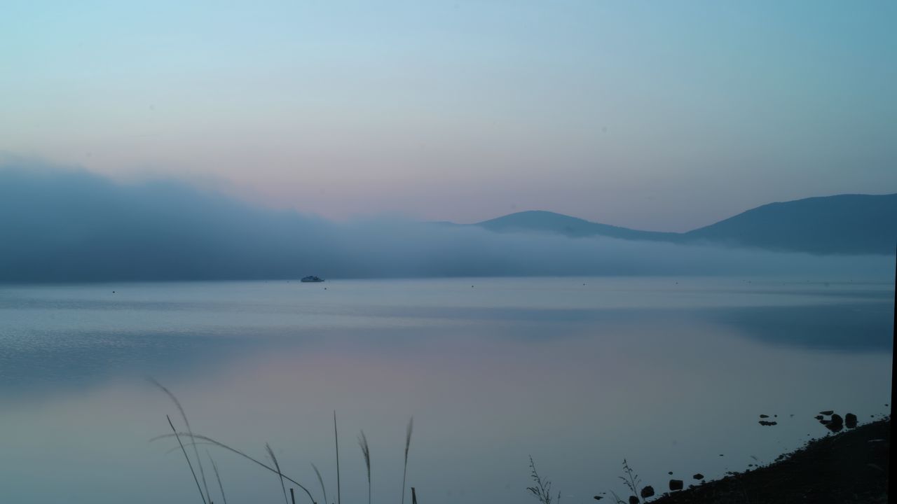 Wallpaper lake, fog, sunrise, landscape, nature