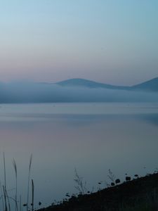 Preview wallpaper lake, fog, sunrise, landscape, nature