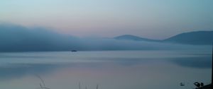 Preview wallpaper lake, fog, sunrise, landscape, nature