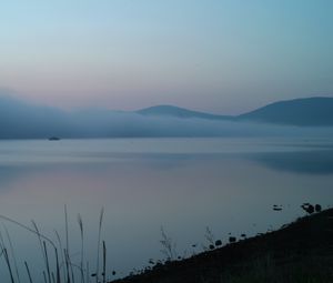 Preview wallpaper lake, fog, sunrise, landscape, nature