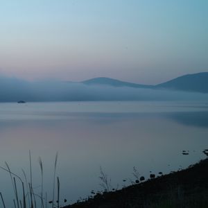 Preview wallpaper lake, fog, sunrise, landscape, nature