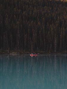 Preview wallpaper lake, forest, boat, trees, reflection