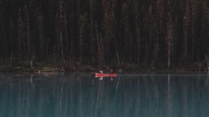 Preview wallpaper lake, forest, boat, trees, reflection