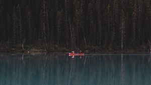 Preview wallpaper lake, forest, boat, trees, reflection