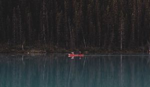 Preview wallpaper lake, forest, boat, trees, reflection