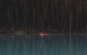 Preview wallpaper lake, forest, boat, trees, reflection