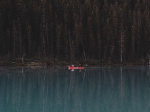 Preview wallpaper lake, forest, boat, trees, reflection