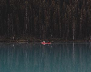Preview wallpaper lake, forest, boat, trees, reflection