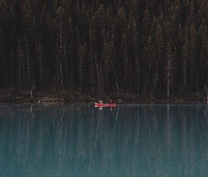 Preview wallpaper lake, forest, boat, trees, reflection
