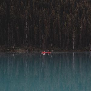 Preview wallpaper lake, forest, boat, trees, reflection