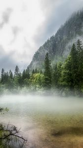 Preview wallpaper lake, forest, fog, morning, landscape
