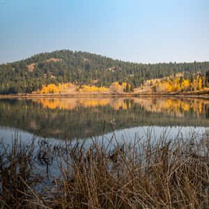 Preview wallpaper lake, forest, hills, landscape, autumn