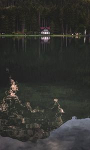 Preview wallpaper lake, forest, house, trees, shore