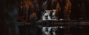 Preview wallpaper lake, forest, houses, shore, nature