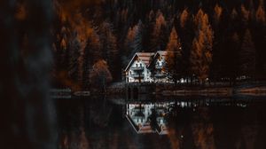 Preview wallpaper lake, forest, houses, shore, nature