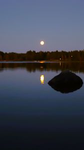 Preview wallpaper lake, forest, moon, evening, landscape