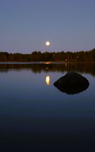 Preview wallpaper lake, forest, moon, evening, landscape