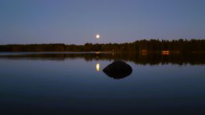 Preview wallpaper lake, forest, moon, evening, landscape