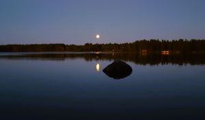 Preview wallpaper lake, forest, moon, evening, landscape