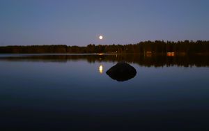 Preview wallpaper lake, forest, moon, evening, landscape