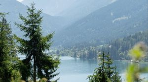 Preview wallpaper lake, forest, mountains, trees, shore