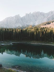 Preview wallpaper lake, forest, mountains, shore, landscape