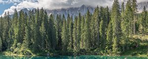 Preview wallpaper lake, forest, mountains, clouds, water, trees, landscape