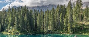 Preview wallpaper lake, forest, mountains, clouds, water, trees, landscape