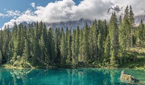 Preview wallpaper lake, forest, mountains, clouds, water, trees, landscape