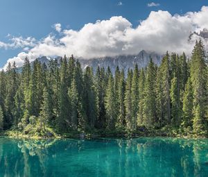 Preview wallpaper lake, forest, mountains, clouds, water, trees, landscape