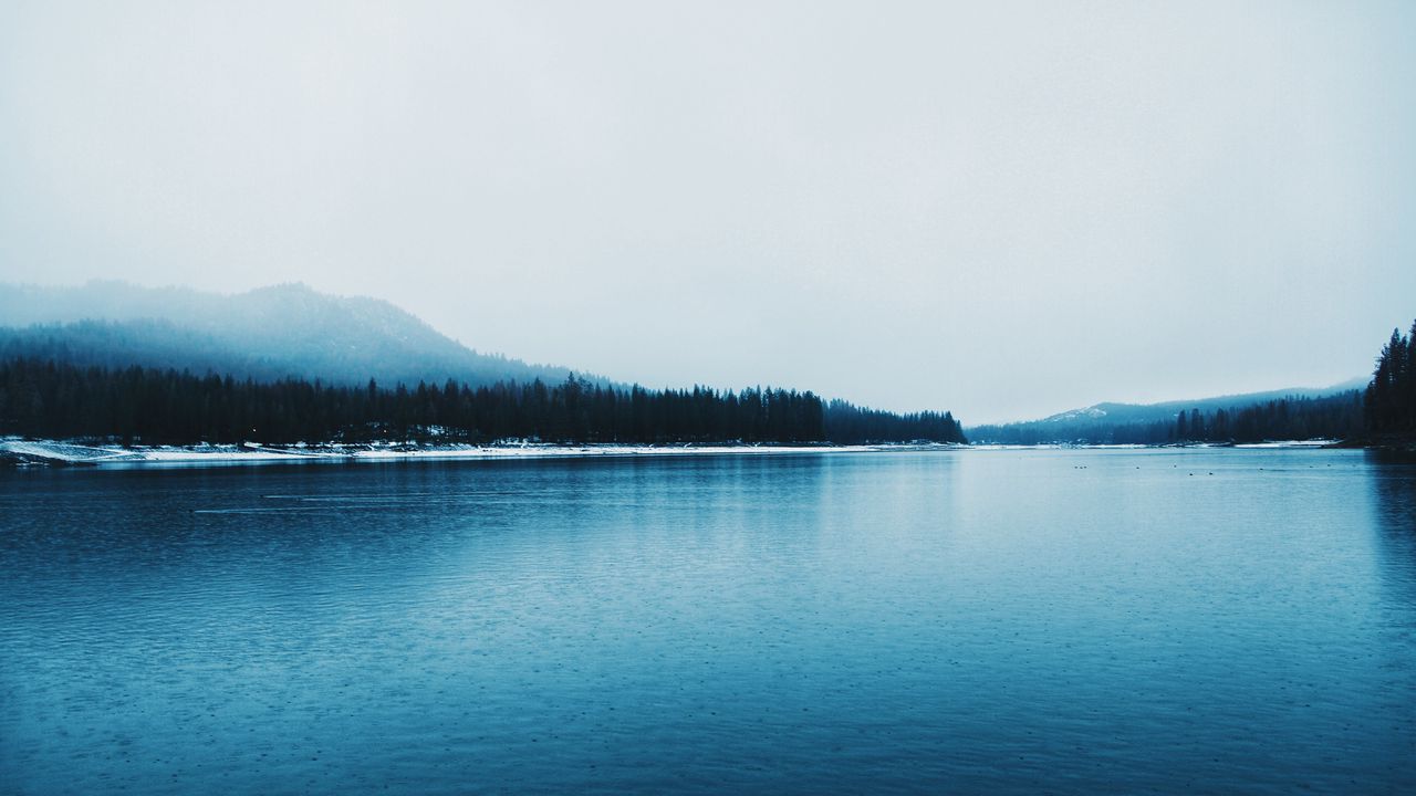Wallpaper lake, forest, mountains, fog, nature