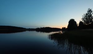 Preview wallpaper lake, forest, sunset, nature, reflection, water, landscape