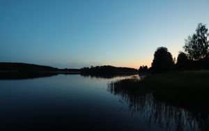 Preview wallpaper lake, forest, sunset, nature, reflection, water, landscape