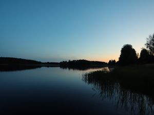 Preview wallpaper lake, forest, sunset, nature, reflection, water, landscape