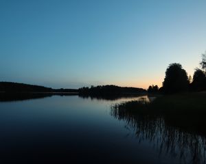 Preview wallpaper lake, forest, sunset, nature, reflection, water, landscape