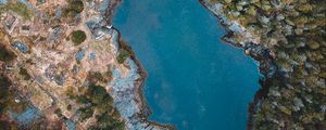 Preview wallpaper lake, forest, trees, aerial view, bridge